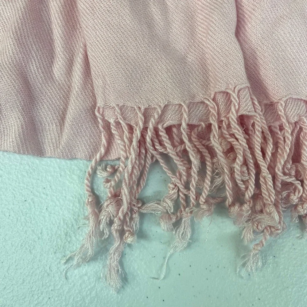Adult light pink tassel thin knit‎ fashion wrap around scarf basic casual warm